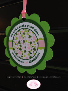 Pink Shamrock Birthday Party Favor Tags Lucky Charm St. Patrick's Green 4 Leaf Clover Garden Holiday Boogie Bear Invitations Shauna Theme