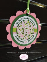 Load image into Gallery viewer, Pink Shamrock Birthday Party Favor Tags Lucky Charm St. Patrick&#39;s Green 4 Leaf Clover Garden Holiday Boogie Bear Invitations Shauna Theme
