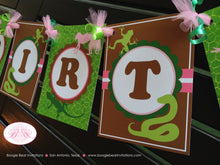 Load image into Gallery viewer, Pink Rainforest Birthday Party Banner Girl Happy Reptile Snake Frog Rain Forest Amazon Jungle Wild Zoo Boogie Bear Invitations Sophia Theme