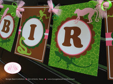 Load image into Gallery viewer, Pink Rainforest Birthday Party Banner Girl Happy Reptile Snake Frog Rain Forest Amazon Jungle Wild Zoo Boogie Bear Invitations Sophia Theme