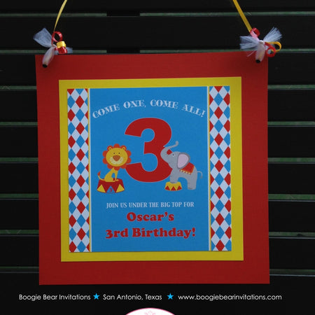 Circus Birthday Party Door Banner Happy Animals Girl Boy 3 Ring Tiger Lion Red Yellow Blue Elephant Seal Boogie Bear Invitations Oscar Theme