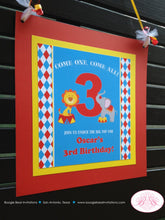 Load image into Gallery viewer, Circus Birthday Party Door Banner Happy Animals Girl Boy 3 Ring Tiger Lion Red Yellow Blue Elephant Seal Boogie Bear Invitations Oscar Theme