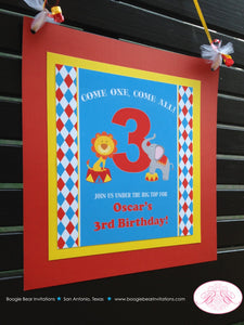 Circus Birthday Party Door Banner Happy Animals Girl Boy 3 Ring Tiger Lion Red Yellow Blue Elephant Seal Boogie Bear Invitations Oscar Theme