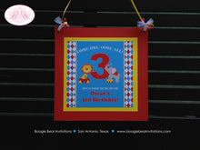 Load image into Gallery viewer, Circus Birthday Party Door Banner Happy Animals Girl Boy 3 Ring Tiger Lion Red Yellow Blue Elephant Seal Boogie Bear Invitations Oscar Theme