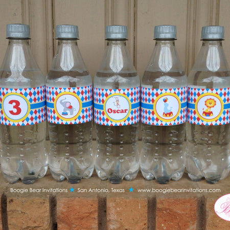 Circus Birthday Party Bottle Wraps Wrappers Cover Label 3 Ring Boy Girl Seal Lion Showman Big Top 3 Ring Boogie Bear Invitations Oscar Theme