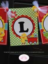 Load image into Gallery viewer, Frog Duck Spring Birthday Party Banner Name Garden Grow Red Wagon Green Boy Girl 1st 2nd 3rd 4th 5th Boogie Bear Invitations Charlie Theme