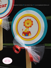 Load image into Gallery viewer, Circus Animals Party Cupcake Toppers Birthday Big Top Boy Girl Zoo Elephant Seal Clown Lion Tiger Monkey Boogie Bear Invitations Oscar Theme