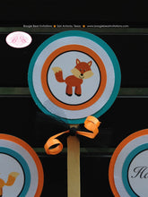 Load image into Gallery viewer, Woodland Fox Birthday Party Cupcake Toppers Orange Blue Brown Boy Girl What the Fox Say Forest Woodland Boogie Bear Invitations Hadley Theme