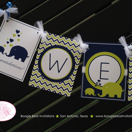 Blue Elephant Welcome Baby Shower Banner Party Boy Lime Green Heart Navy Blue Chevron Little Retro Wild Boogie Bear Invitations Sloane Theme