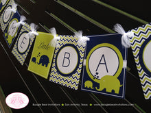 Load image into Gallery viewer, Blue Elephant Welcome Baby Shower Banner Party Boy Lime Green Heart Navy Blue Chevron Little Retro Wild Boogie Bear Invitations Sloane Theme