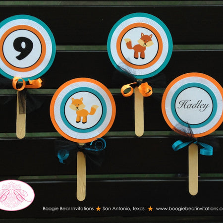 Woodland Fox Birthday Party Cupcake Toppers Orange Blue Brown Boy Girl What the Fox Say Forest Woodland Boogie Bear Invitations Hadley Theme
