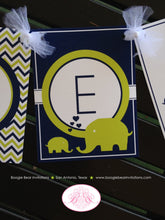 Load image into Gallery viewer, Blue Elephant Baby Shower Name Banner Little Love Hearts Lime Green Navy Blue Retro Ribbon Boy Girl 1st Boogie Bear Invitations Sloane Theme
