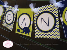 Load image into Gallery viewer, Blue Elephant Baby Shower Name Banner Little Love Hearts Lime Green Navy Blue Retro Ribbon Boy Girl 1st Boogie Bear Invitations Sloane Theme