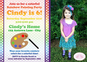 Rainbow Painting Birthday Party Invitation Photo Girl Boy Canvas Group Event Boogie Bear Invitations Cindy Theme Paperless Printable Printed