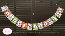 Load image into Gallery viewer, Grizzly Bear Happy Birthday Party Banner Forest Orange Brown Boy Girl Camping Hiking Kodiak Wild Zoo Boogie Bear Invitations Nico Theme
