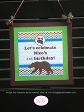 Load image into Gallery viewer, Grizzly Bear Birthday Party Door Banner Paw Print Chevron Orange Blue Green Girl Boy Hiking Camping Camp Boogie Bear Invitations Nico Theme