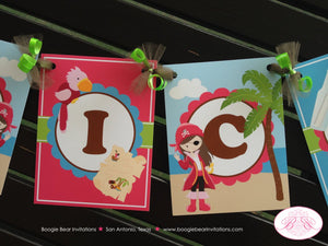 Pink Pirate Birthday Party Banner Name Ship Tropical Island Ocean Beach Boat Swim Swimming Pool Boogie Bear Invitations Angelica Theme