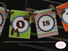 Load image into Gallery viewer, Grizzly Bear Birthday Party Banner Small Boy Paw Print Orange Green Brown Blue 1st 2nd 3rd 4th 5th 6th Boogie Bear Invitations Nico Theme