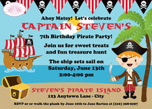 Load image into Gallery viewer, Pirate Boy Birthday Party Invitation Ship Boat Swimming Swim Ocean Beach Boogie Bear Invitations Steven Theme Paperless Printable Printed