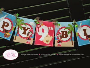 Pink Pirate Happy Birthday Party Banner Girl Ocean Tropical Girl Island Beach Buried Treasure Hunt Boogie Bear Invitations Angelica Theme