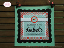 Load image into Gallery viewer, Ladybug Birthday Party Door Banner Happy Little Girl Lady Bug Teal Aqua Red Black Summer Garden Outdoor Boogie Bear Invitations Isabel Theme