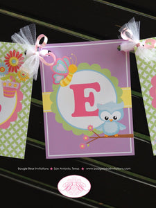 Spring Owls Birthday Party Name Banner Easter Pink Flower Garden Butterfly Girl 1st 2nd 3rd 4th 5th Boogie Bear Invitations Lorelei Theme