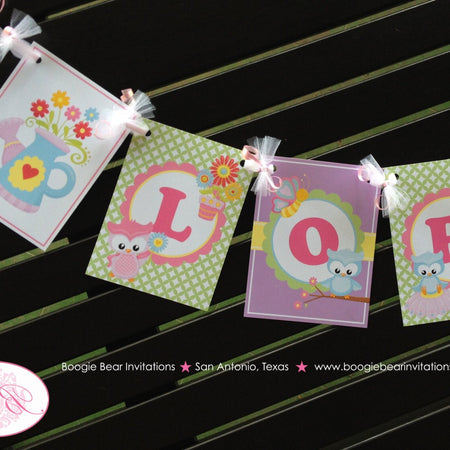 Spring Owls Birthday Party Name Banner Easter Pink Flower Garden Butterfly Girl 1st 2nd 3rd 4th 5th Boogie Bear Invitations Lorelei Theme