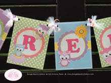 Load image into Gallery viewer, Spring Owls Birthday Party Name Banner Easter Pink Flower Garden Butterfly Girl 1st 2nd 3rd 4th 5th Boogie Bear Invitations Lorelei Theme