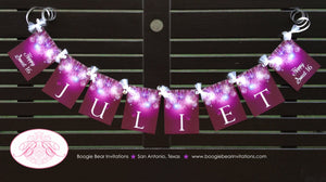 Purple Glowing Ornament Party Name Banner Birthday Violet Plum Pink Glow Sweet 16 Girl Formal Elegant Boogie Bear Invitations Juliet Theme
