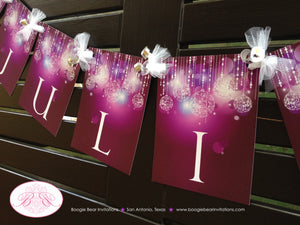 Purple Glowing Ornament Party Name Banner Birthday Violet Plum Pink Glow Sweet 16 Girl Formal Elegant Boogie Bear Invitations Juliet Theme