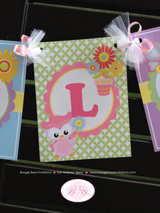 Spring Owls Birthday Party Name Banner Easter Pink Flower Garden Butterfly Girl 1st 2nd 3rd 4th 5th Boogie Bear Invitations Lorelei Theme