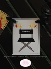Load image into Gallery viewer, Movie Theater Highchair I am 1 Banner Birthday Party Reel Retro Modern Film Red Black Gold Boy Girl 1st Boogie Bear Invitations Lonnie Theme