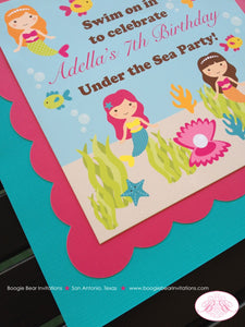 Mermaid Swimming Party Door Banner Birthday Pink Fish Beach Girl Splash Ocean Under The Sea Swim Boogie Bear Invitations Adella Theme