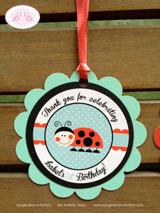 Ladybug Birthday Party Favor Tags Girl Treat Gift Spring Red Aqua Summer Garden Outdoor Picnic Lady Bug Boogie Bear Invitations Isabel Theme