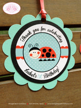 Load image into Gallery viewer, Ladybug Birthday Party Favor Tags Girl Treat Gift Spring Red Aqua Summer Garden Outdoor Picnic Lady Bug Boogie Bear Invitations Isabel Theme