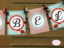 Load image into Gallery viewer, Ladybug Birthday Party Name Banner Red Black Tea Aqua Girl Little Lady Bug 1st 2nd 3rd 4th 5th 6th 7th Boogie Bear Invitations Isabel Theme