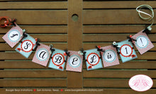 Load image into Gallery viewer, Red Ladybug Birthday Party Banner Small Black Polka Dot Aqua Blue Girl Garden Retro Garden Lady Bug Kid Boogie Bear Invitations Isabel Theme