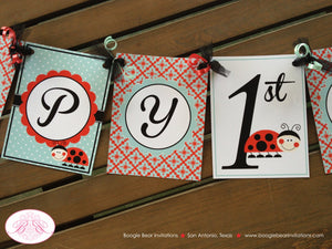Ladybug Happy Birthday Party Banner Red Black Tea Aqua Girl Little Lady Bug 1st 2nd 3rd 4th 5th 6th 7th Boogie Bear Invitations Isabel Theme