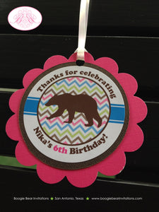 Grizzly Bear Birthday Party Favor Tags Pink Girl Paw Print Green Blue Chevron Kodiak Wild Zoo Forest Boogie Bear Invitations Nika Theme