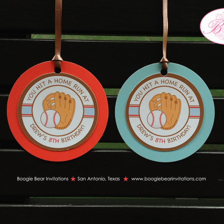 Baseball Birthday Party Favor Tags Team Club Softball Mitt Base Ball Bat T-Ball Home Run Field Red Blue Boogie Bear Invitations Drew Theme