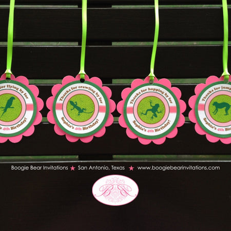 Pink Rainforest Party Favor Tags Birthday Girl Green Rain Forest Wild Zoo Animals Safari Amazon Jungle Boogie Bear Invitations Sophia Theme