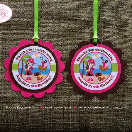 Pink Pirate Birthday Party Favor Tags Gift Bag Girl Ship Boat Island Beach Ocean Swim Swimming Pool Boogie Bear Invitations Angelica Theme