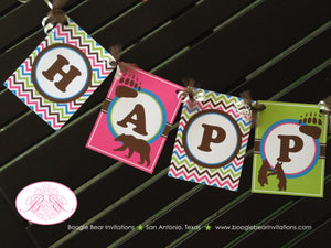 Pink Grizzly Bear Happy Birthday Party Banner Paw Print Forest Animals Green Blue Brown Girl 1st 5th 6th Boogie Bear Invitations Nika Theme
