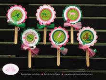 Load image into Gallery viewer, Pink Rainforest Birthday Party Cupcake Toppers Girl Monkey Parrot Gecko Frog Rain Forest Amazon Jungle Boogie Bear Invitations Sophia Theme