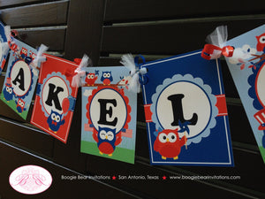 4th of July Party Name Banner Birthday Boy Girl Outdoor Summer Patriotic Flag Owl Independence Day Boogie Bear Invitations Blakeley Theme
