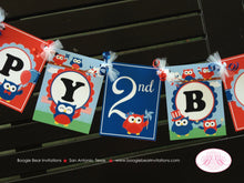 Load image into Gallery viewer, 4th Of July Owl Happy Birthday Banner Party Girl Boy Outdoor Patriotic Flag Fireworks Red White Blue Boogie Bear Invitations Blakeley Theme