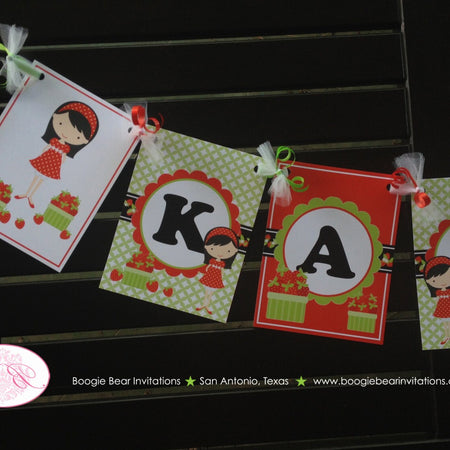 Strawberry Girl Party Name Banner Birthday Red Green Orchard Happy Sweet Berry Picking Picnic Garden Boogie Bear Invitations Katie Theme