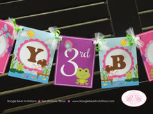 Load image into Gallery viewer, Fishing Girl Happy Birthday Party Banner Lake Pink Purple Boating Dock Frog Butterfly Fish Pole Boogie Bear Invitations Vada Theme