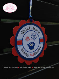 4th of July Birthday Party Favor Tags Owl Girl Boy Happy Patriotic Flag Fireworks Independence Day Boogie Bear Invitations Blakeley Theme