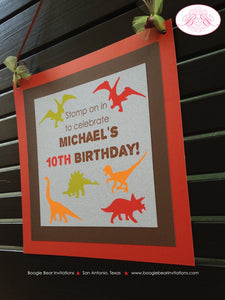 Dinosaur Birthday Party Door Banner Boy Girl Brown Red Scary Dino Roar Prehistoric Stomp Jurassic Kids Boogie Bear Invitations Michael Theme
